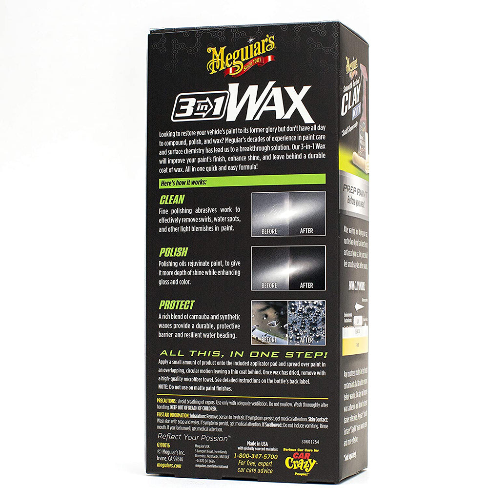 Meguiar's G191016 3-in-1 Liquid Wax Kit (Bottle and Foam Applicator Pad, 16 oz)
