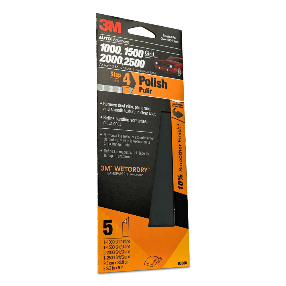 3M Wetordry Sandpaper, 03006, Assorted Fine Grit Pack, 3 2/3 inch x 9 inch