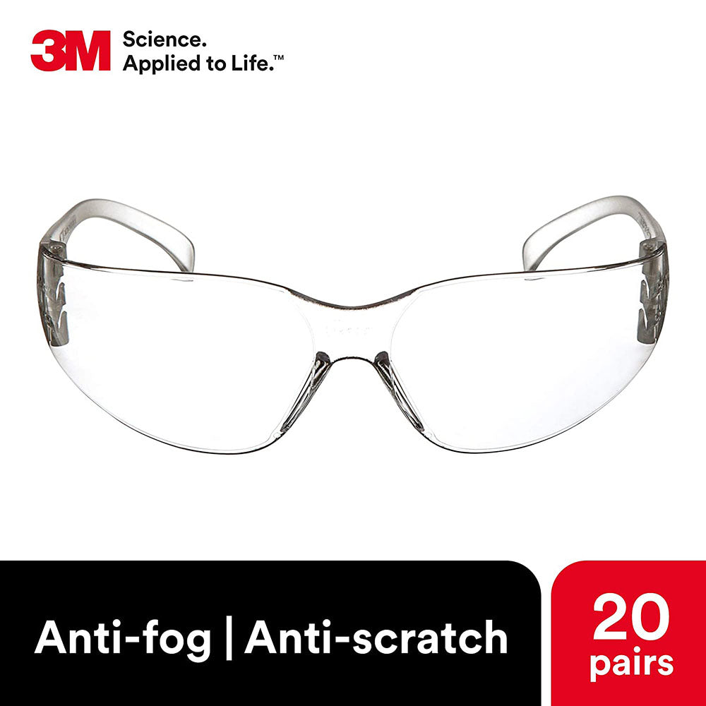 3M Safety Glasses, Virtua, 20 Pair, ANSI Z87, Anti-Fog Scratch Resistant Clear Lens (20 Pack)