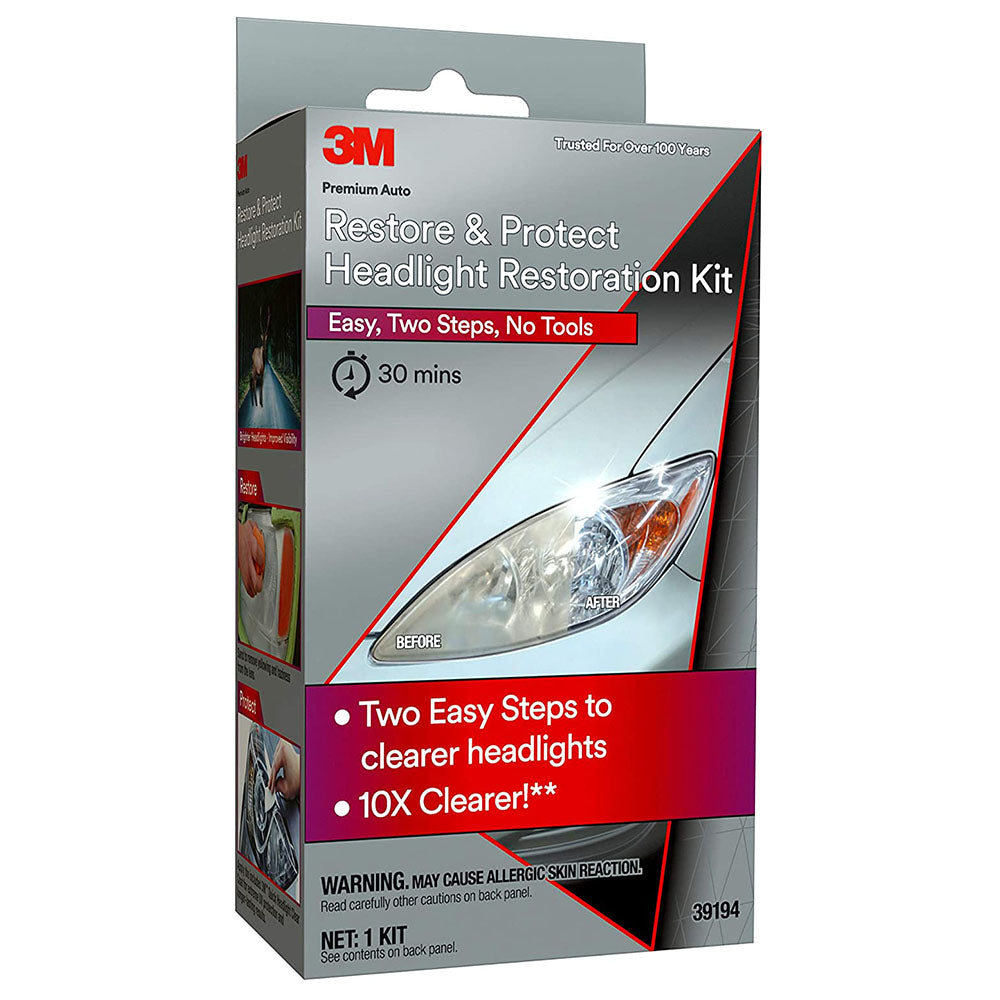 3M Auto Restore and Protect Headlight Restoration Kit, Clearer Headlights in 2 Easy Steps, 39194