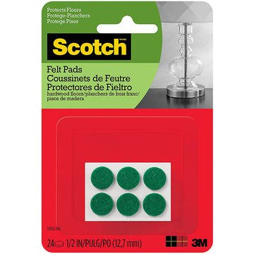 3M Scotch SP852-NA Felt Pads, Felt Furniture Pads for Protecting Hardwood Floors, Round, 1/2 in. Diameter, Green, 24 Pads