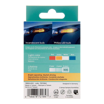 PHILIPS 194AULAX2 Ultinon LED Bulb (Amber), 2 Pack