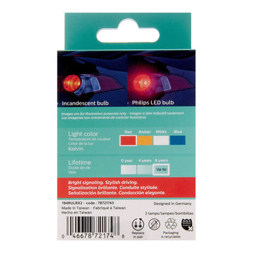 PHILIPS 194RULRX2 Ultinon LED Bulb (Red), 2 Pack