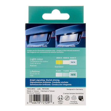 PHILIPS 194ULWX2 Ultinon LED Bulb (White), 2 Pack