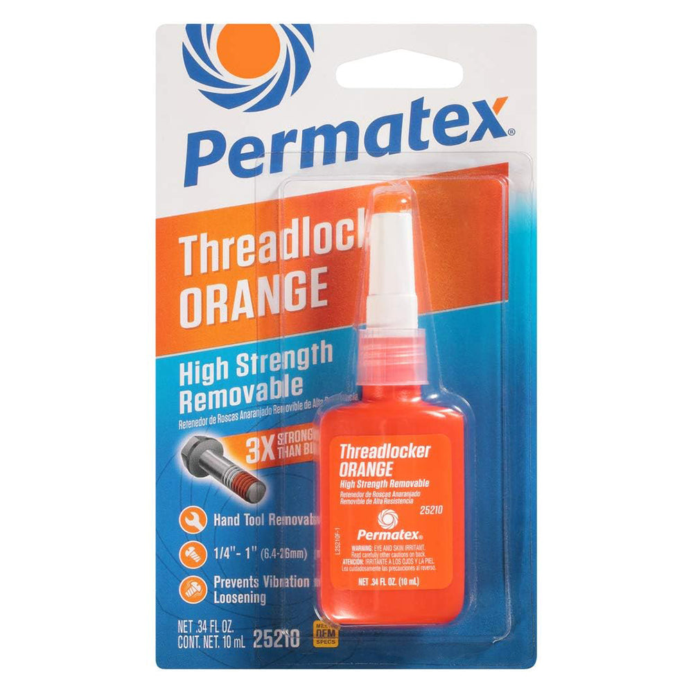 PERMATEX 25210 High Strength Removable Threadlocker Orange Liquid, 10 ml