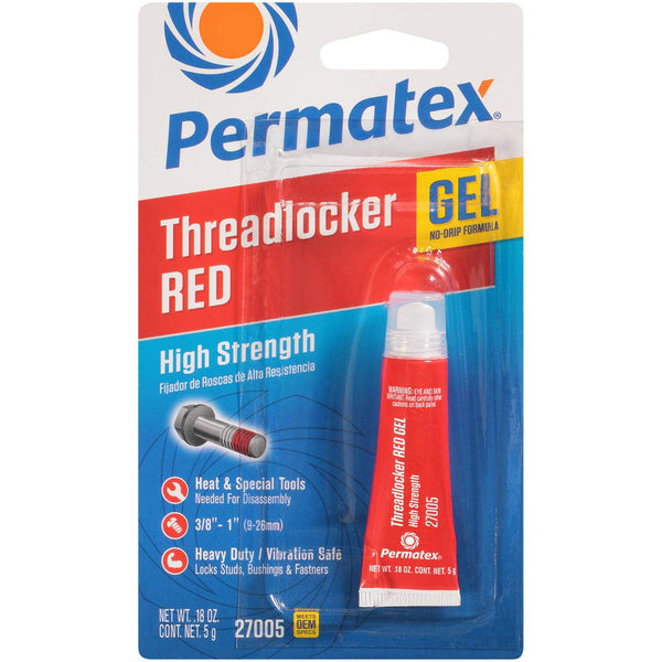 PERMATEX 27005 High Strength Threadlocker Red Gel Squeeze, 5 g