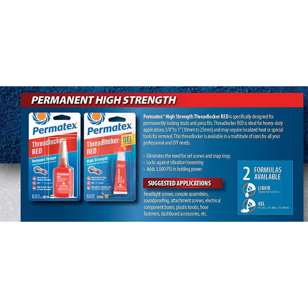 PERMATEX 27005 High Strength Threadlocker Red Gel Squeeze, 5 g