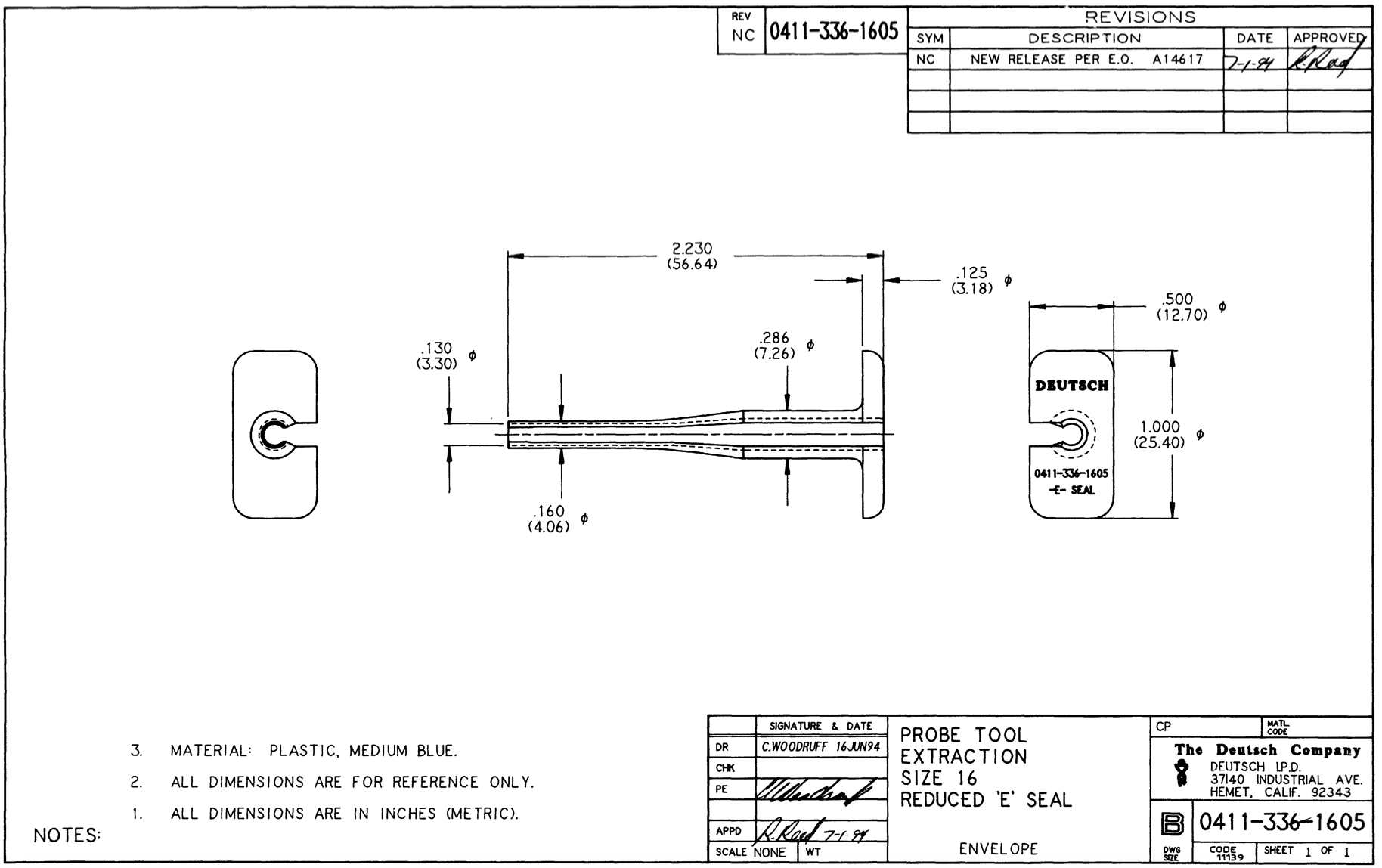 DEUTSCH 0411-336-1605 16AWG Contact Release Tool