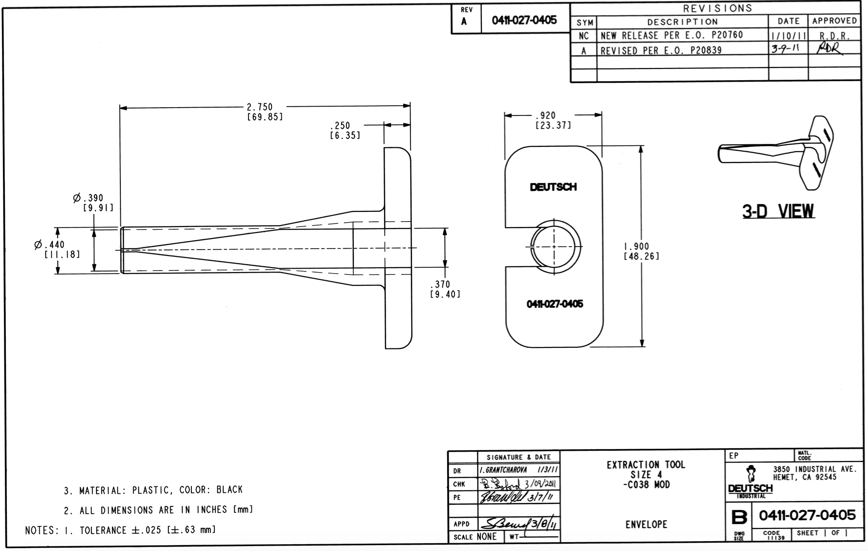 DEUTSCH 0411-027-0405 4AWG Contact Release Tool