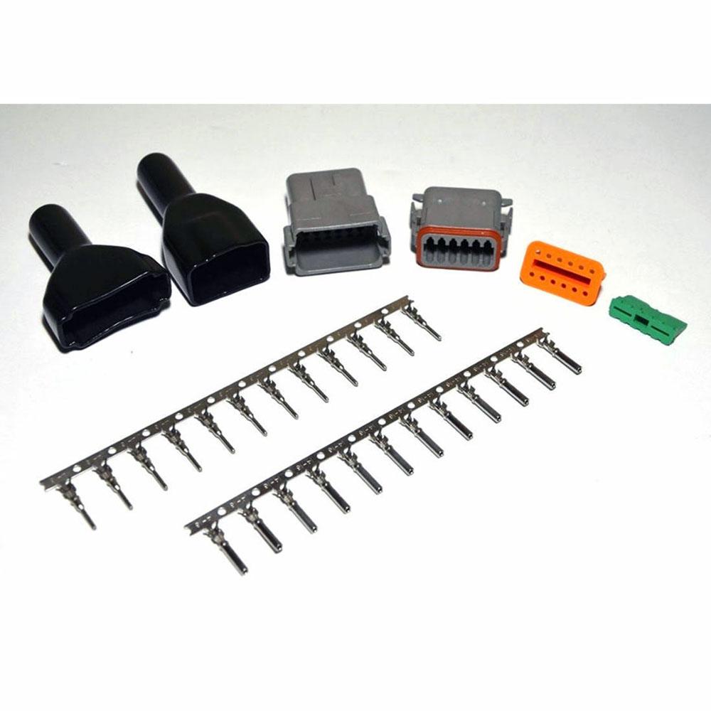 Deutsch DT 12-Pin Connector Kit 14-16AWG Stamped Contacts & Black Boots