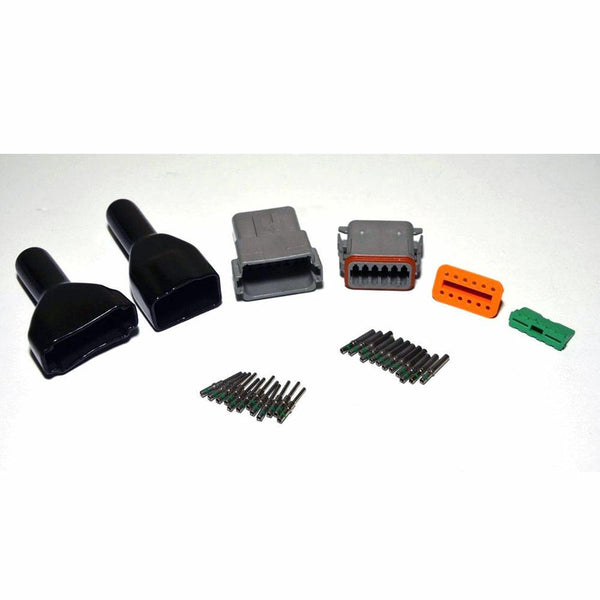 Deutsch DT 12-Pin Connector Kit,  14-16AWG Closed Barrel Contacts & Black Boots