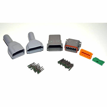 Deutsch DT 12-Pin Connector Kit, 14-16AWG Closed Barrel Contacts & Gray Boots