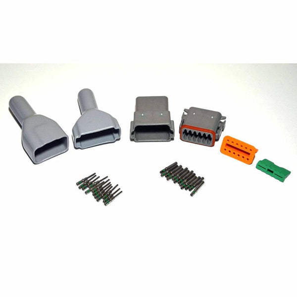 Deutsch DT 12-Pin Connector Kit, 14-16AWG Closed Barrel Contacts & Gray Boots