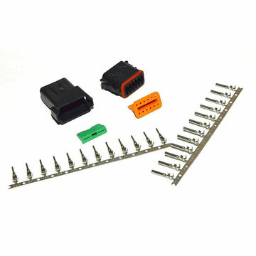 Deutsch DT 12-Pin Black Connector Kit, 14-16AWG Open Barrel Contacts