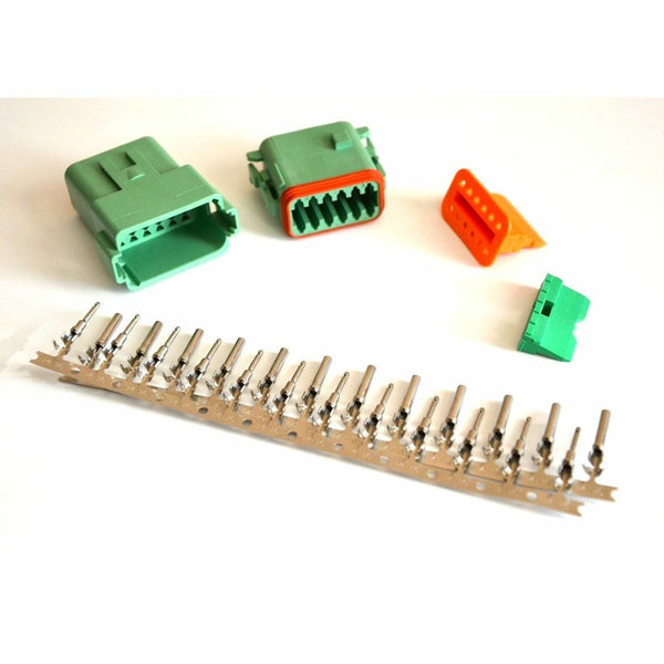 Deutsch DT 12-Pin Green Connector Kit, 14-16AWG Open Barrel Sockets