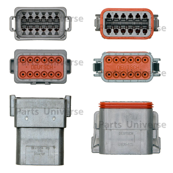 Deutsch DT 12-Pin Connector Kit, 14-16AWG Open Barrel Contacts & Gray Boots