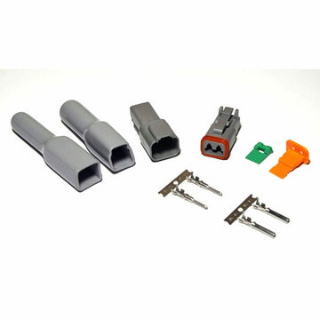 Deutsch DT 2-Pin Connector Kit & Gray Boots, 14-16AWG Open Barrel Contacts