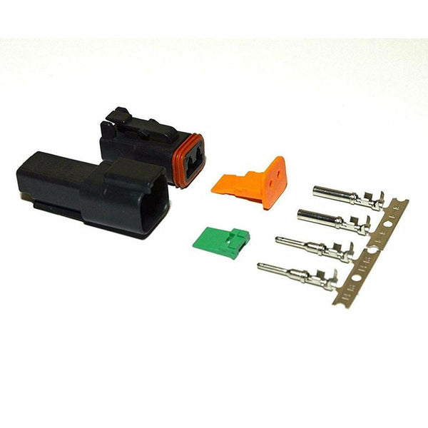 Deutsch DT 2-Pin Black Connector Kit, 14-16AWG Open Barrel Contacts