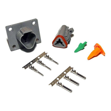 Deutsch DT 3-Pin Flange Connector Kit, 14-16AWG Open Barrel Contacts
