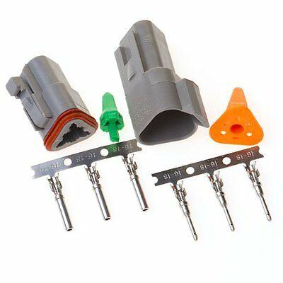 Deutsch DT 3-pin Connector Kit, 16-18AWG Open Barrel Contacts