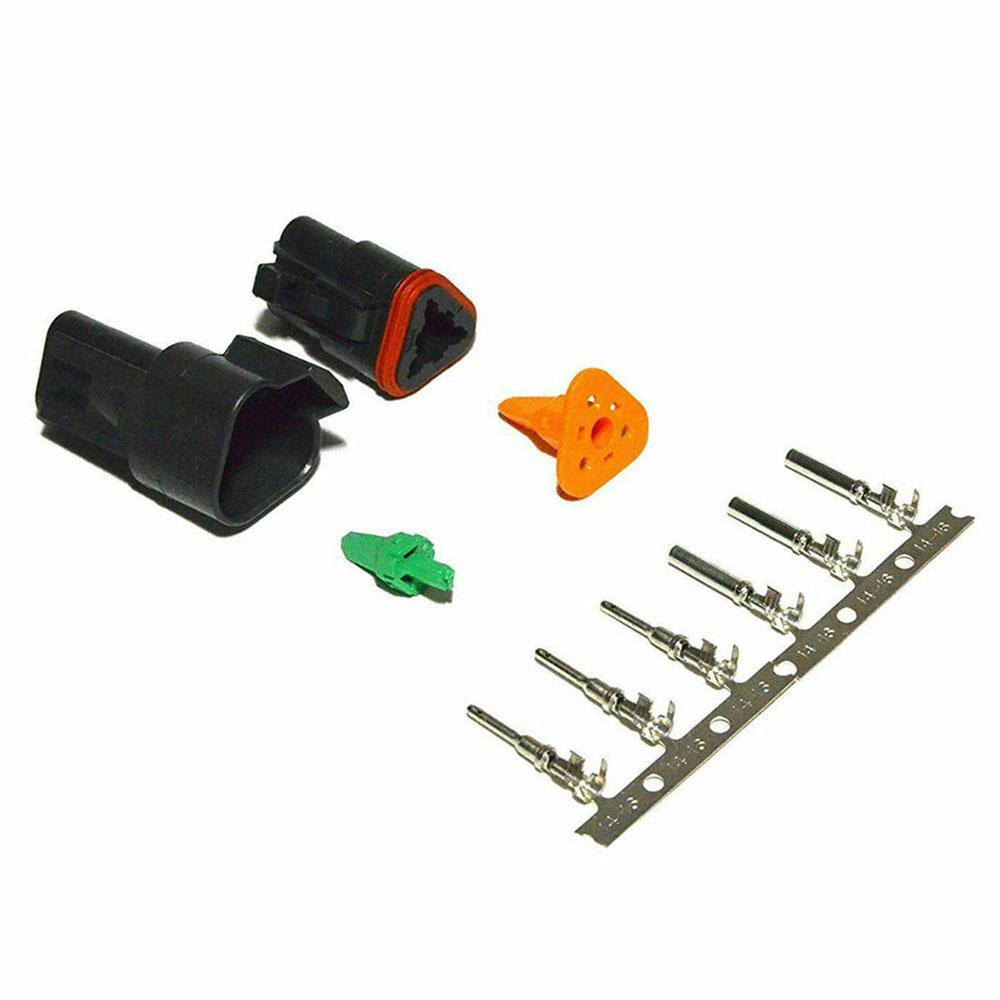 Deutsch DT 3-Pin Black Connector Kit, 14-16AWG Open Barrel Contacts