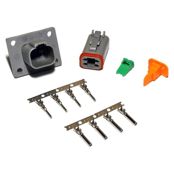 Deutsch DT 4-Pin Flange Connector Kit, 14-16AWG Open Barrel Contacts