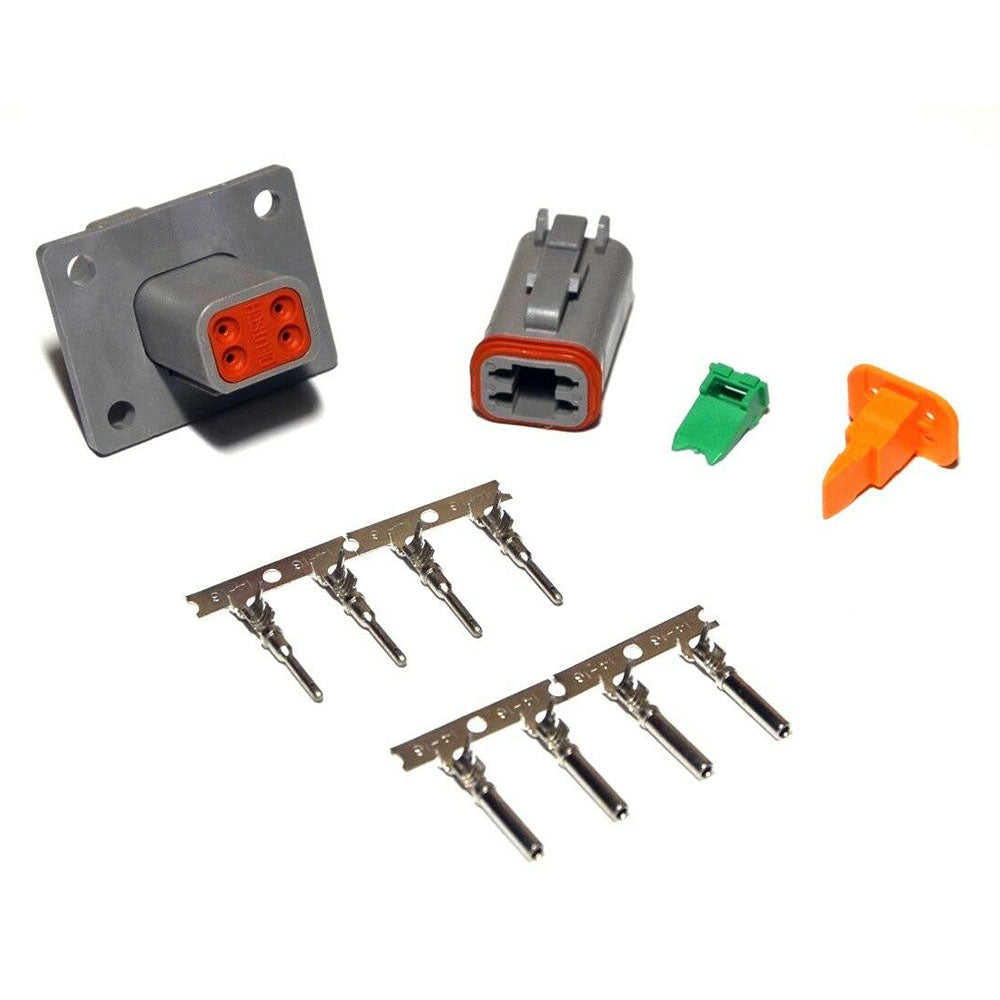 Deutsch DT 4-Pin Flange Connector Kit, 14-16AWG Open Barrel Contacts
