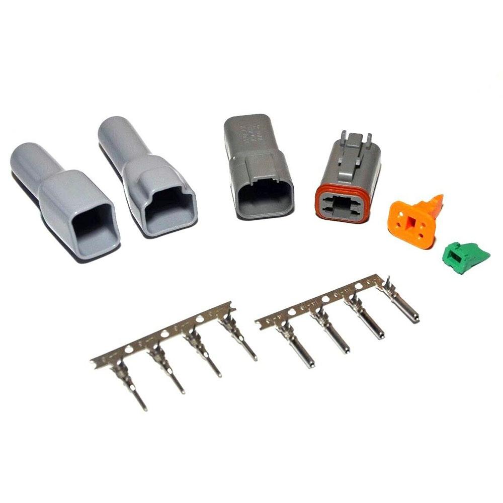 Deutsch DT 4-Pin Connector Kit, 14-16AWG Open Barrel Contacts & Gray Boots