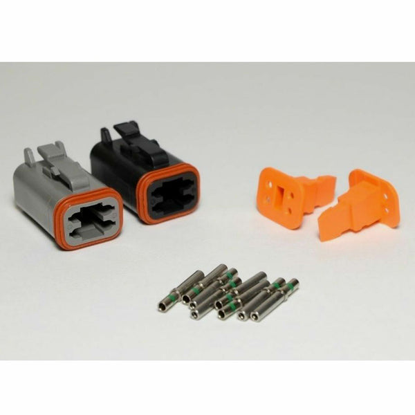 Deutsch DT 4-Pin Black & Gray Female Connector Kit, 14-16AWG Closed Barrel Sockets