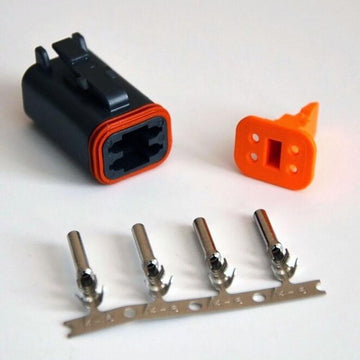 Deutsch DT 4-Pin Black Female Connector Kit, 14-16AWG Open Barrel Sockets