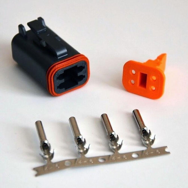 Deutsch DT 4-Pin Black Female Connector Kit, 14-16AWG Open Barrel Sockets