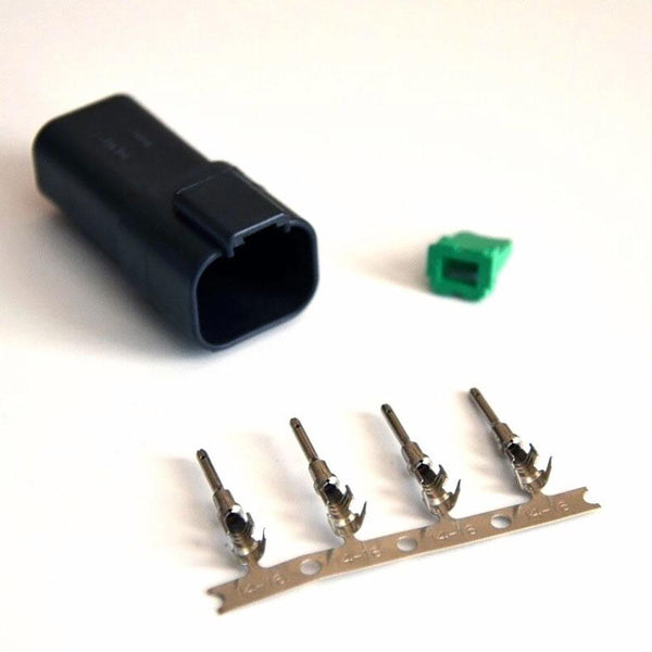 Deutsch DT 4-Pin Black Male Connector Kit, 14-16AWG Open Barrel Pins