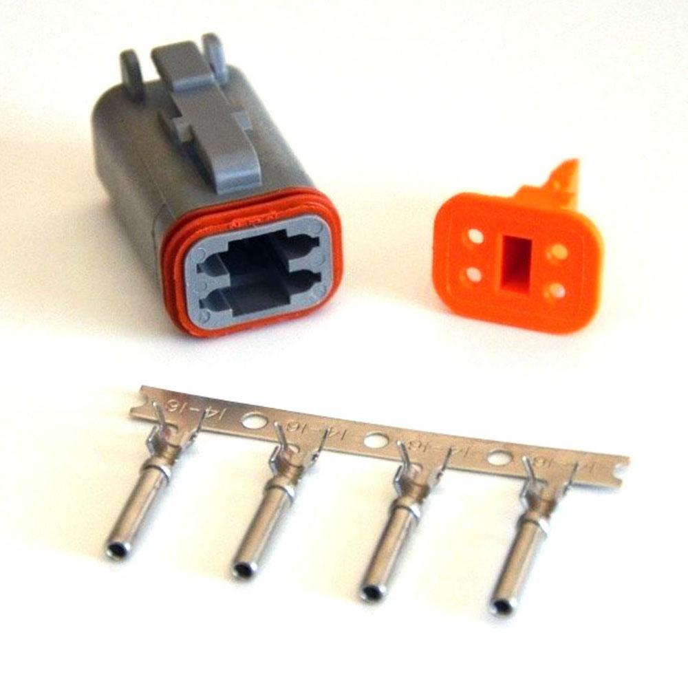 Deutsch DT 4-Pin Female Connector Kit, 14-16AWG Open Barrel Sockets