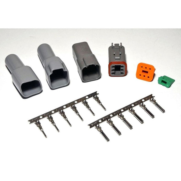 Deutsch DT 6-Pin Connector Kit, 14-16AWG Open Barrel Contacts & Gray Boots