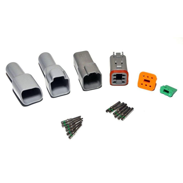 Deutsch DT 6-Pin Connector Kit, 14-16AWG Closed Barrel Contacts & Gray Boots