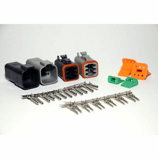 Deutsch DT 6-Pin Black & Gray Connector Kit, 14-16AWG Open Barrel Contacts