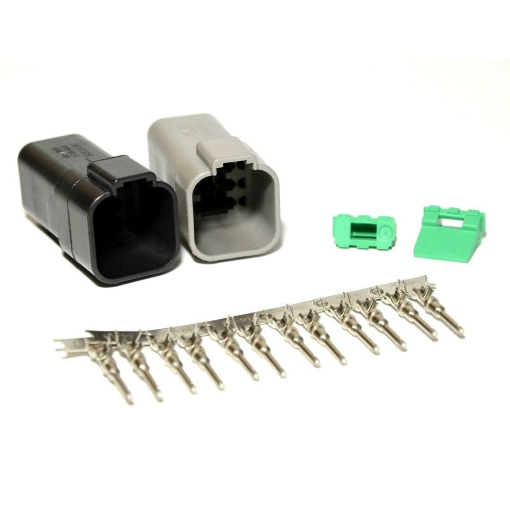 Deutsch DT 6-Pin Black & Gray Male Connector Kit, 14-16AWG Open Barrel Pins