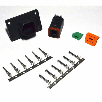 Deutsch DT 6-Pin Black Flange Connector Kit, 14-16AWG Open Barrel Contacts