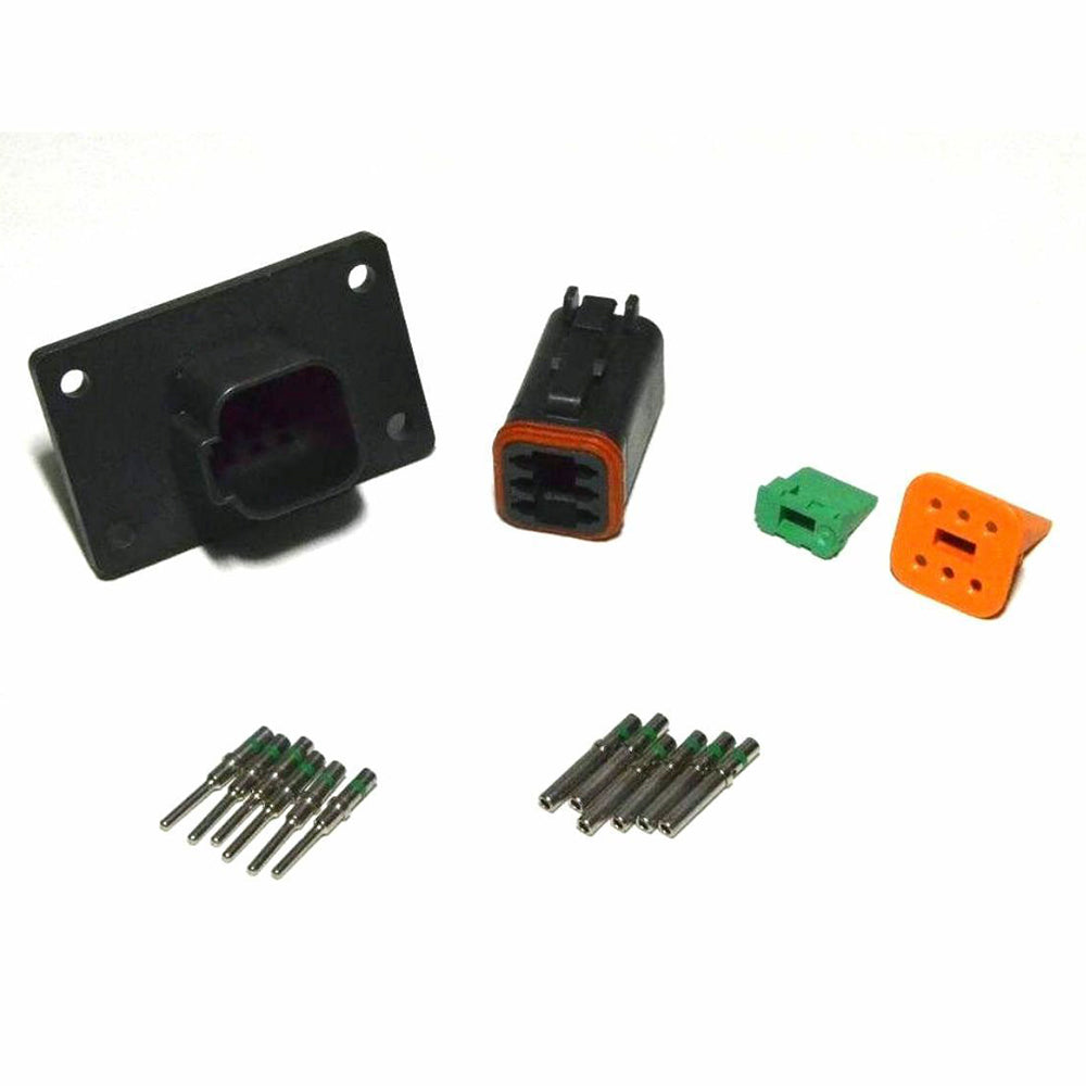 Deutsch DT 6-Pin Black Flange Connector Kit, 14-16AWG Closed Barrel Contacts