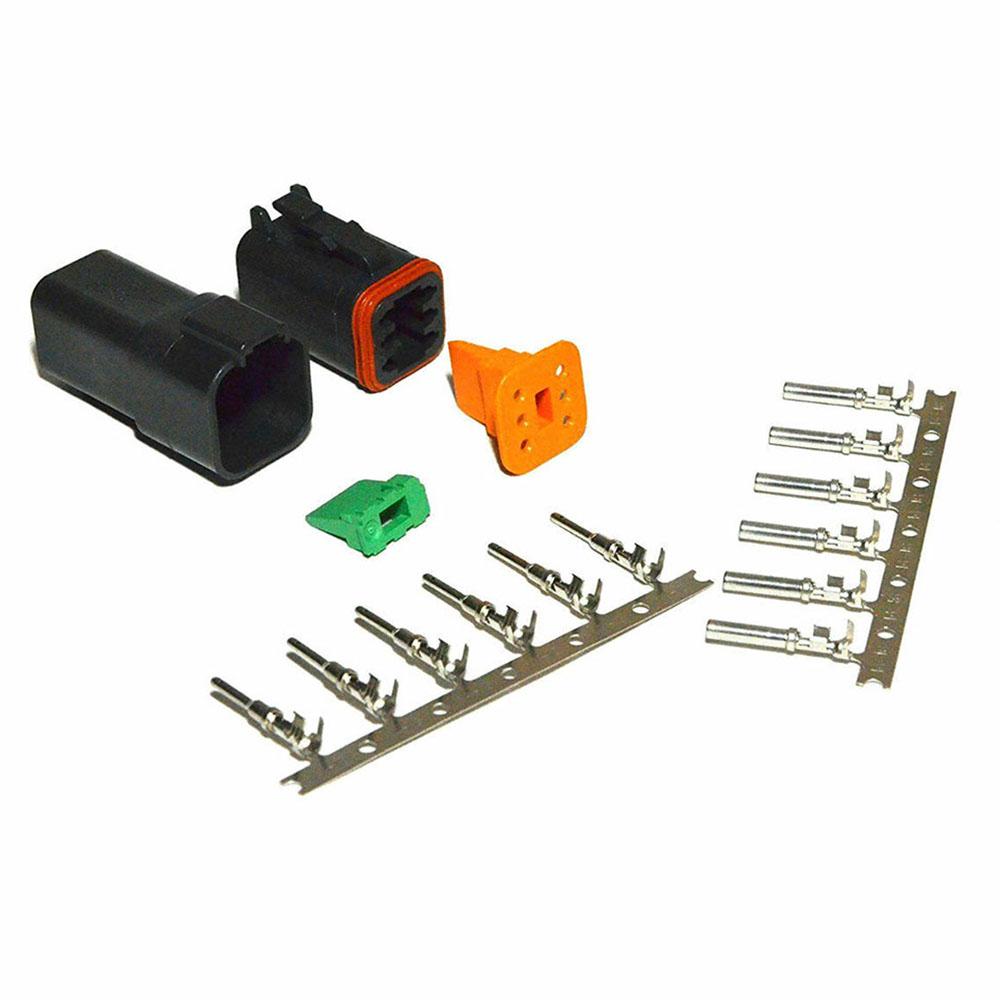 Deutsch DT 6-Pin Black Connector Kit, 14-16AWG Open Barrel Contacts