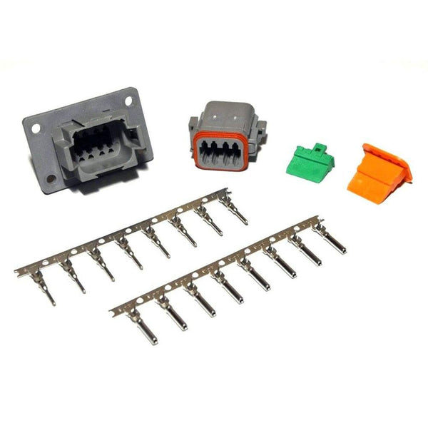 Deutsch DT 8-Pin Flange Connector Kit, 14-16AWG Open Barrel Contacts