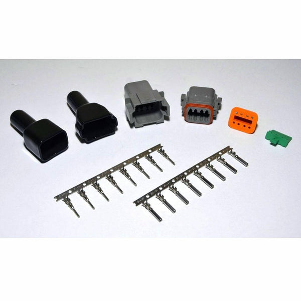 Deutsch DT 8-Pin Connector Kit, 14-16AWG Open Barrel Contacts & Black Boots