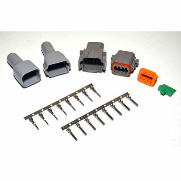 Deutsch DT 8-Pin Connector Kit, 14-16AWG Open Barrel Contacts & Gray Boots