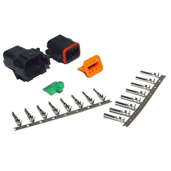 Deutsch DT 8-Pin Black Connector Kit 14-16AWG Open Barrel Contacts