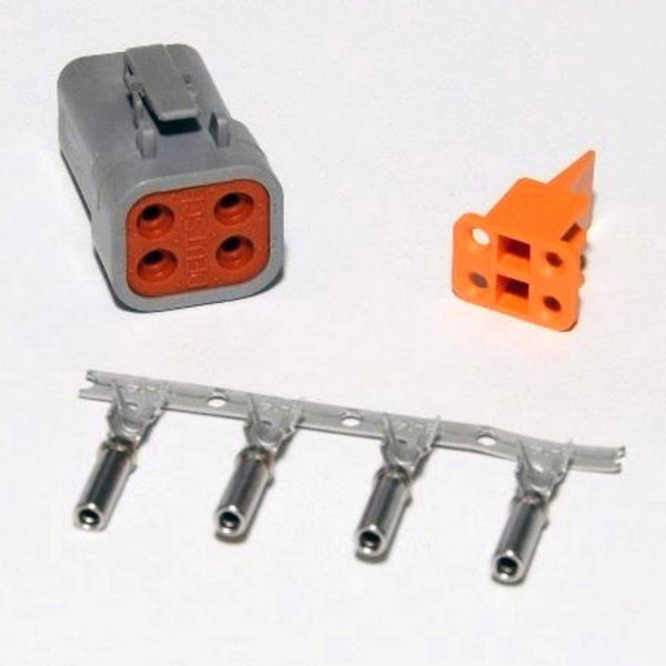 Deutsch DTP 4-Pin Female Connector Kit, 12-14AWG Open Barrel Sockets