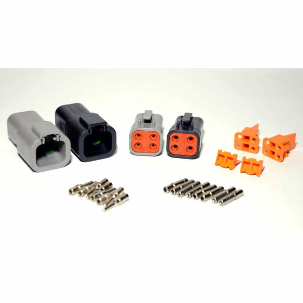 Deutsch DTP 4-Pin Black & Gray Connector Kit, 12-14AWG Closed Barrel Contacts