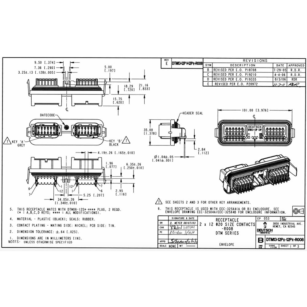 Deutsch DTM 2x12-Pin PCB Enclosure Kit, 20AWG Open Barrel Contacts