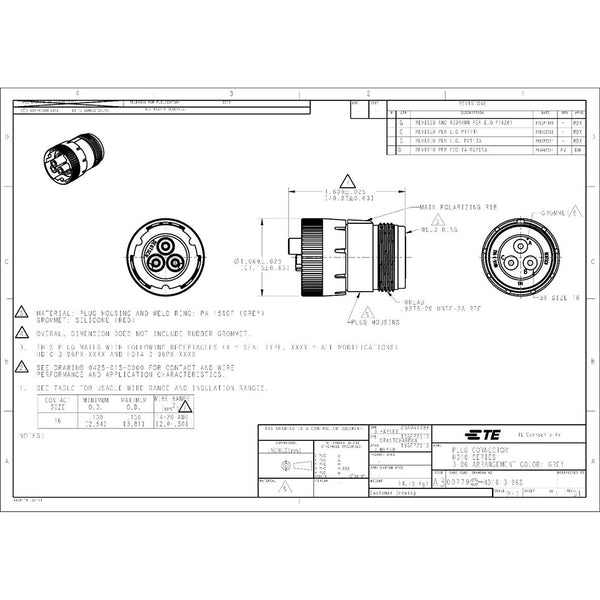 Deutsch HD10 3-Pin Connector & Tool Kit, 14-16 AWG Open Barrel Contacts