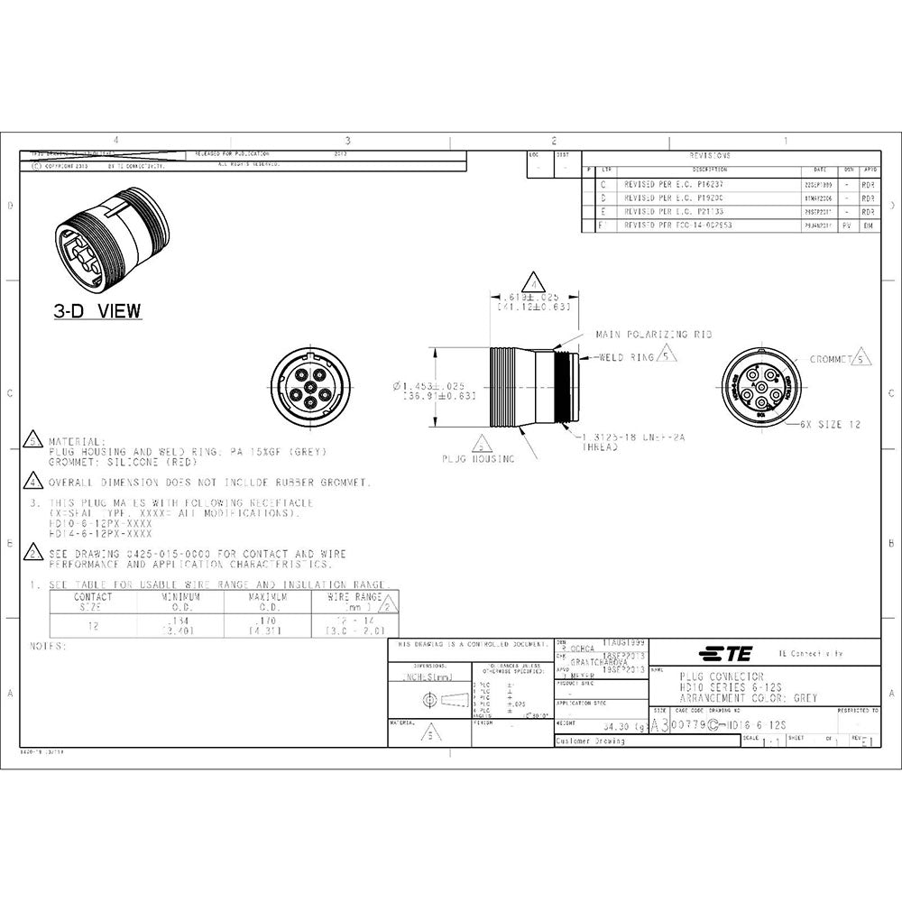 Deutsch HD10 6-Pin Female Connector Kit & Tool, 12-14AWG Open Barrel Sockets